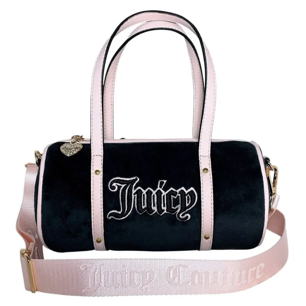 Juicy Couture Queen Of Everything Black Velvet Pink Crossbody Bag NWT
